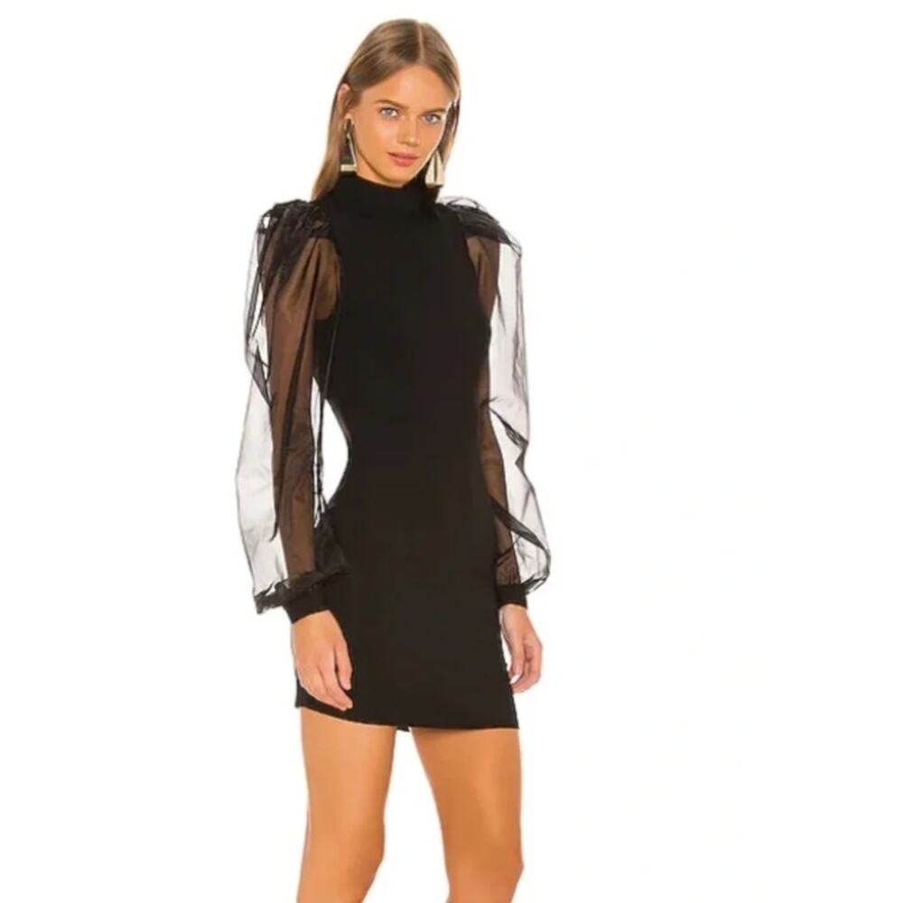 NBD x Revolve Bao Dress Organza Sleeves Mini Black